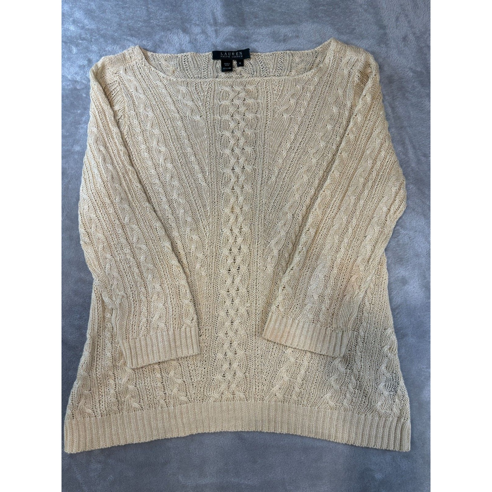 Lauren Ralph Lauren 100% Linen Cable Knit Sweater Cream Medium